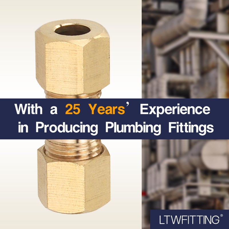 LTWFITTING 1/4-Inch OD Compression Union,Brass Compression Fitting(Pack of 10) - Image 5